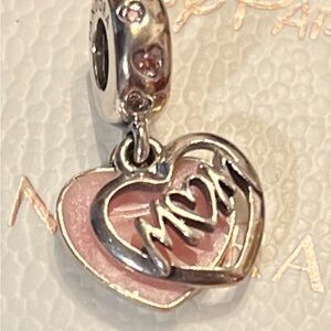 Authentic Pandora Pink&Silver Dangle Mom charm S925 ALE-OBO